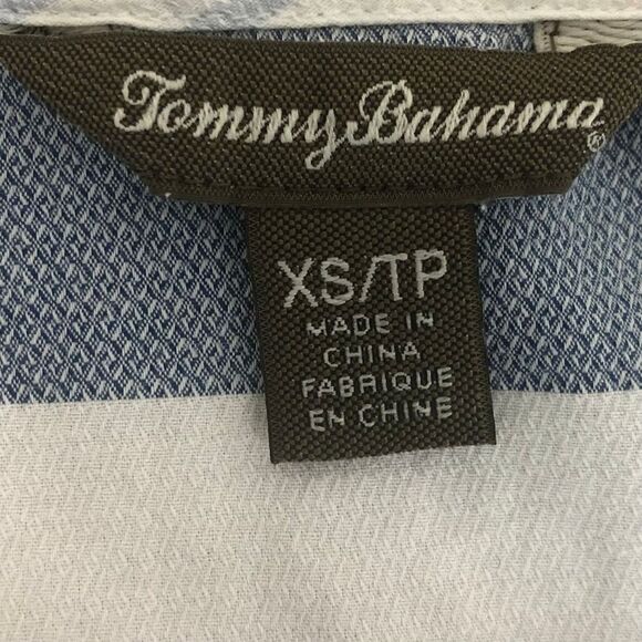Tommy Bahama Blouse XS Striped Short Sleeve Cotton Keyhole Bow Tie - Picture 5 of 6